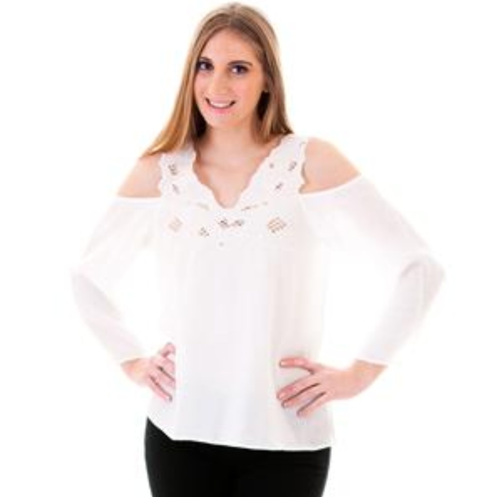 COLD SHOULDER TOP WITH EMBROIDERY